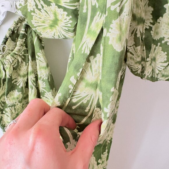 Zara Floral Off The Shoulder Cotton Poplin Maxi Dress Green Size Small - Picture 9 of 11